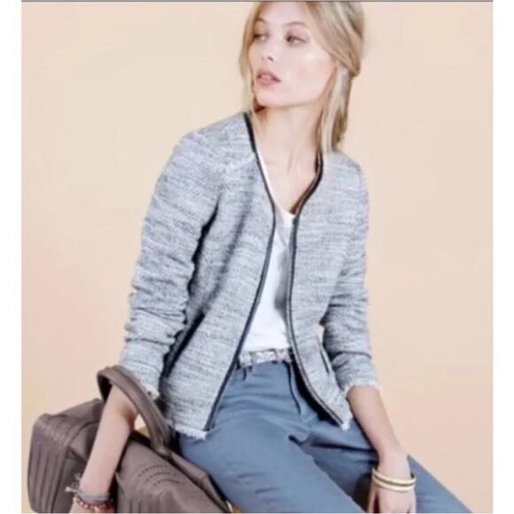 Comptoir Des Cotonniers Reine Black White Tweed Faux Leather Blazer Jacket 44 XL - Picture 3 of 13